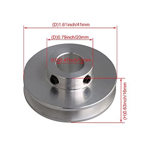 BQLZR - Polea de perforación fija para eje de motor de aleación de aluminio plateado, 41 x 16 x 12 mm, correa redonda de poliuretano de 3 - 5 mm