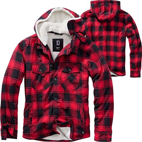 Brandit Lumberjacket Hooded Leñador con Capucha, Schwarz/Rot, XXL para Hombre