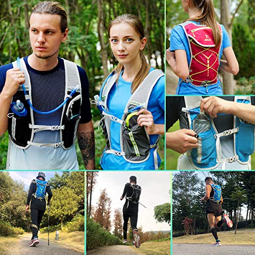 BTNEEU Mochila de Hidratación Ligero, Mochila con Bolsa de Agua 2L para Mujer Hombre, 6L Respirable Unisex Mochilas Trail Running para Correr, Senderismo, Ciclismo, Camping, Maratón