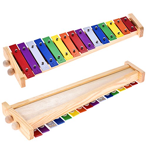 Btuty Xilófono Glockenspiel Colorido Madera y Aluminio Instrumento Musical de Percusión Educativo 15 Tonos con 2 Mazos