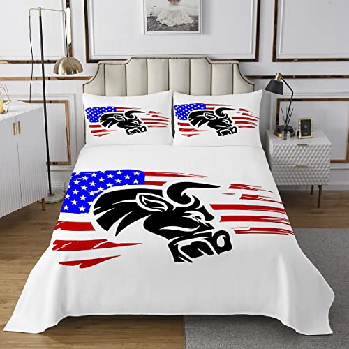 Bull Coverlet - Juego de colcha acolchada para niños y niñas, diseño de bandera americana, para mujeres y hombres, ultra suave, color negro y blanco, juego de colcha de toros, 3 piezas de tamaño doble