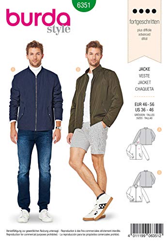 Burda Patrón de costura 6351 para chaqueta de hombre (tallas 46 a 56)