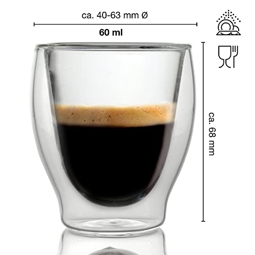 Caffé Italia Milano 4 x Juego de Vasos para Espresso 60 ml - Vasos Térmicos - para Bebidas frías, Calientes, té y Latte Macchiato - Aptos para lavavajillas