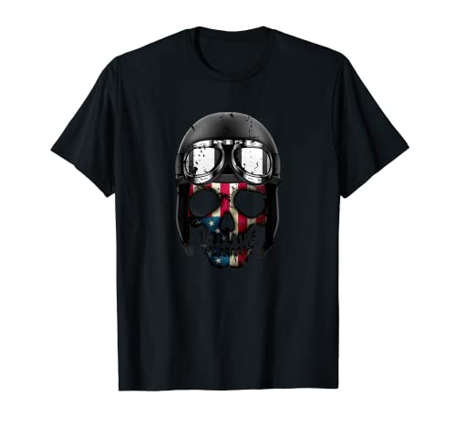 Calavera bandera americana en un casco de motorista Camiseta