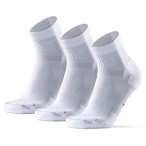 Calcetines de Running para Largas Distancias, para Hombre y Mujer, Acolchados, Transpirables, Calcetines con Compresión de Arco, Anti-Ampollas, Maratón, Negro, Pack de 3 (Blanco, EU 39-42)