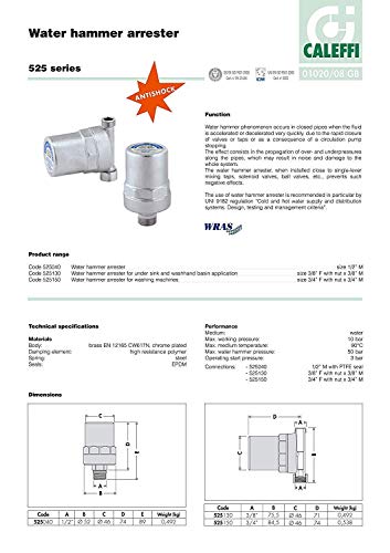 Calefii 525040 ANTISHOCK - Amortiguador de Golpe de Ariete 1/2'' Cuerpo en Latón Cromado