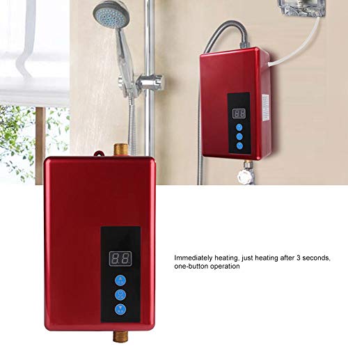 Calentador de agua instantáneo, sistema de agua caliente de mini ducha sin tanque eléctrica de 5.5KW 220V con pantalla digital LCD, calefacción inmediata para el baño Cocina lavado(rojo)