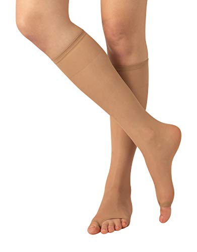 CALZITALY – PACK 2 PARES Medias Hasta la Rodilla Con La Punta Abierta, Calcetines Punta Abierta, Minimedias para sandalias | Negro, Natural | Made in Italy | (TALLA UNICA, NATURAL)