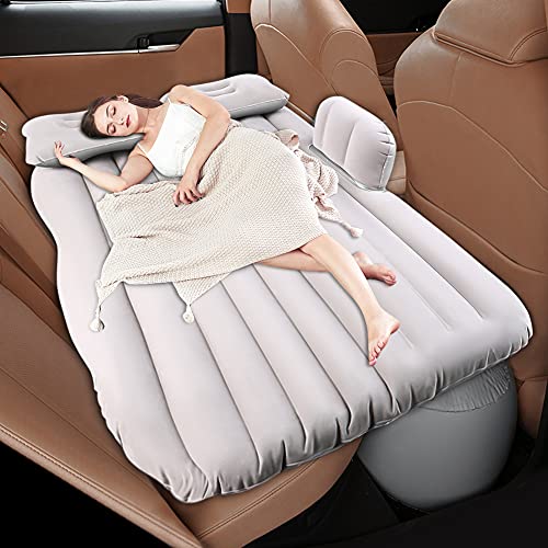 Cama Inflable del Coche, Coche Cama Air con Bomba de Aire para Asiento Trasero de Coche o Todoterreno,Aire Libre Hogar Camping Viaje Coche,136x85x13cm (Gris Plateado)