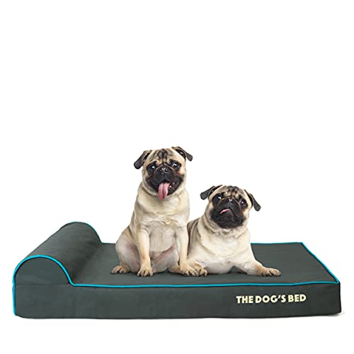 Cama ortopédica para perro The Dog's Bed grande gris con ribete azul 101 x 64 x 10 cm, cama impermeable de espuma viscoelástica para perro