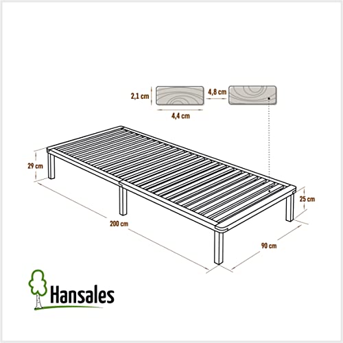 Cama Somier Individual 90x200 cm – Madera Maciza de Abedul FSC – Resistente hasta 250 kg – Estructura con 25 Láminas y Patas