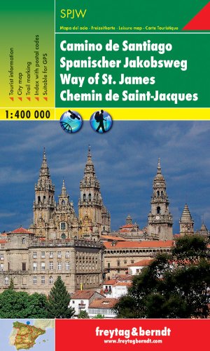 Camino de Santiago, todas las rutas, mapa de carreteras. Escala 1:400.000. Freytag & Berndt.: Touristische Informationen, Stadtplan, Wegmarkierungen, Ortsregister mit Postleitzahlen, GPS-tauglich