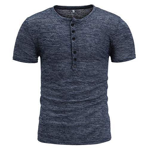 Camiseta para Hombre,Verano Manga Corta Color sólido botón Moda Diario Slim Fit Casual T-Shirt Blusas Camisas Originales Cuello Redondo Suave básica Camiseta vpass