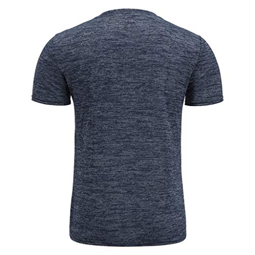 Camiseta para Hombre,Verano Manga Corta Color sólido botón Moda Diario Slim Fit Casual T-Shirt Blusas Camisas Originales Cuello Redondo Suave básica Camiseta vpass