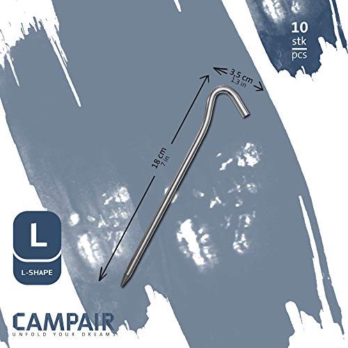 CampAir 10 Estacas Piquetas para Tienda de campaña de Perfil L, Ancla de Tierra, Extra Resistente (7071-aluminio), Grosor 6 mm