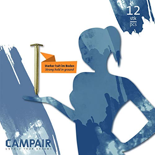 CampAir Piquetas para Tienda de campaña, 30cm, Forma T, Acero galvanizado, Extra Resistente, 12 Unidades