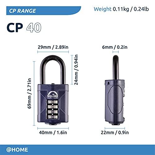 Candado de alta resistencia Squire (CP40) - Grillete de acero más resistente - Candado de combinación de 4 ruedas - Acero de aleación resistente a la corrosión - Candado resistente a la intemperie para el hogar, la escuela y el garaje (azul, 40 mm)