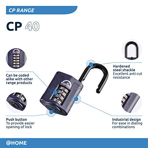 Candado de alta resistencia Squire (CP40) - Grillete de acero más resistente - Candado de combinación de 4 ruedas - Acero de aleación resistente a la corrosión - Candado resistente a la intemperie para el hogar, la escuela y el garaje (azul, 40 mm)