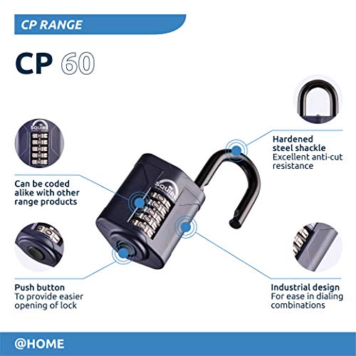 Candado de alta resistencia Squire (CP60) - Grillete de acero más resistente - Candado de combinación de 5 ruedas - Acero de aleación resistente a la corrosión - Candado resistente a la intemperie para el hogar, la escuela y el garaje (azul, 60 mm)