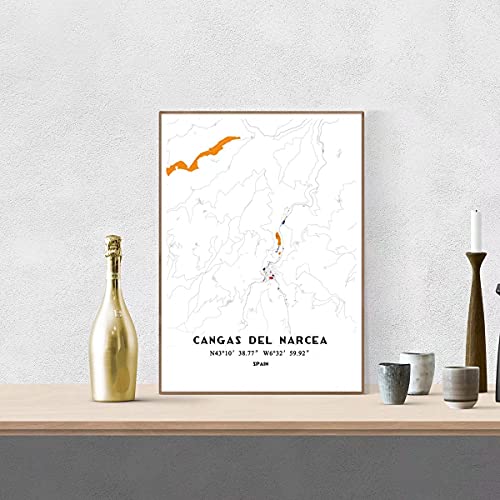 Cangas del Narcea España Mapa del Mundo Impresión Póster Arte de la pared Estilo Mondriano sin marco Lienzo de la línea de arte moderna decoración de la oficina en el hogar regalo de recuerdo