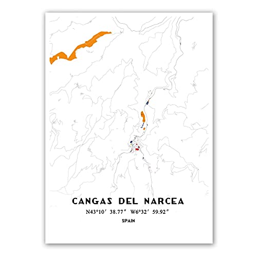 Cangas del Narcea España Mapa del Mundo Impresión Póster Arte de la pared Estilo Mondriano sin marco Lienzo de la línea de arte moderna decoración de la oficina en el hogar regalo de recuerdo