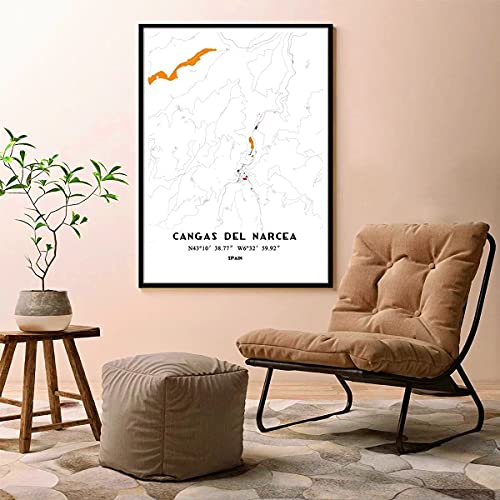 Cangas del Narcea España Mapa del Mundo Impresión Póster Arte de la pared Estilo Mondriano sin marco Lienzo de la línea de arte moderna decoración de la oficina en el hogar regalo de recuerdo