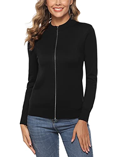 Cárdigan de Punto con Cremallera para Mujer,Chaqueta de Punto Sueter Manga Larga Abrigo Suéter Rebeca Chaqueta de Jerseis.Negro.XXL