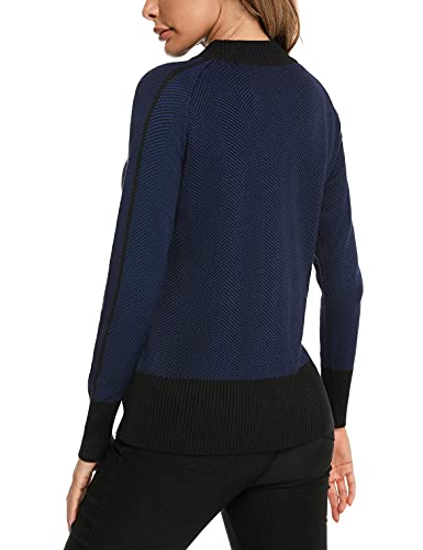 Cardigan de Punto Mujer con Cremallera de Manga Larga Jersey Cárdigan Ropa de Abrigo Cuello Alto Deportivo Suéter Elástico para Deporte Correr Otono Invierno Chaqueta Bomber Azul Marino M