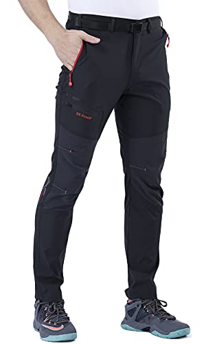 CARETOO Pantalón Deportivo con Cremallera y cinturón para Senderismo, Funcional, Trekking, Outdoor, Engrosado, Transpirable, de Secado rápido, Cortaviento y abrigado