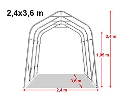 Carpa Garaje 2,4x3,6 m PVC de Alta Resistencia Aprox. 550 g/m² Garaje portátil Cobertizo Compacto de Almacenamiento Refugio 100% Impermeable Gris