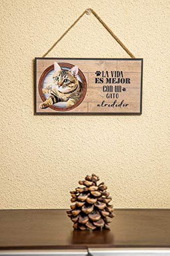 Cartel Decorativo de Madera Gato. Regalo Detalle Original para Amantes de los Animales y Mascotas. Elige la Raza de tu Perro o Gato Preferido y Decora tu casa. Texto Frase en Español.