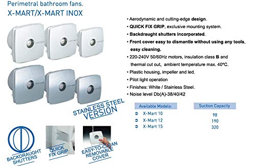 Cata | Extractor de Baño | Modelo X-Mart 15 | Serie Estandar | Sistema de Extracción Perimetral y Central | Eficiencia Energética B | Color Blanco