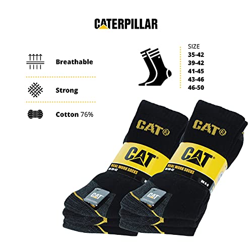 Caterpillar - Calcetines de trabajo de Algodón para hombres, reforzados en el talón y la punta, (Negro, 43-46), 6 Pares