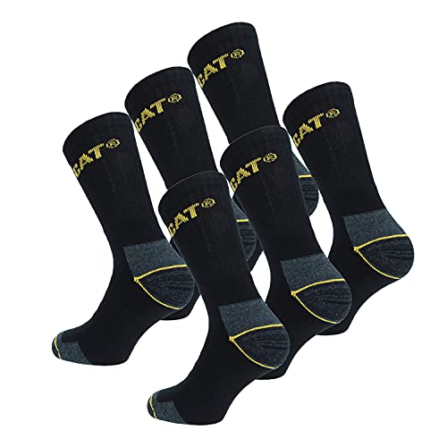 Caterpillar - Calcetines de trabajo de Algodón para hombres, reforzados en el talón y la punta, (Negro, 43-46), 6 Pares