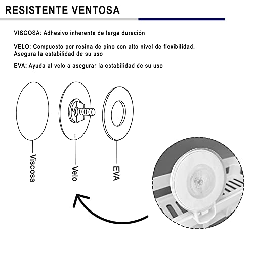 Cesta ducha con ventosa facil de colocar. Estanteria organizador para baño sin taladro. Cesta almacenaje de accesorios baño de succion facilmente extraible.