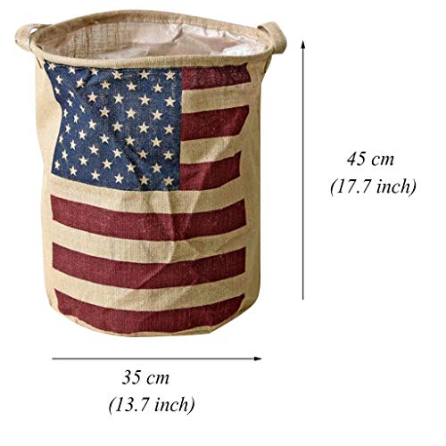 Cesto de lavandería Cesto para la Ropa de la Bandera con los Dobles Plegables Impermeable Cesto Sucio de la Bandera de los EEUU del Yute de los Cesto Lavandería Cesto Juguetes Almacenamiento