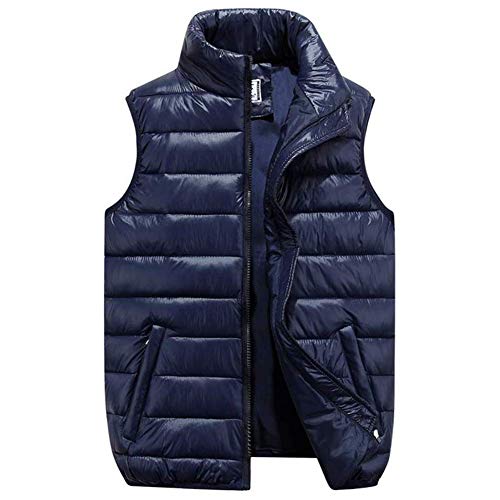 Chaleco de Plumas para Hombre Sin Mangas Invierno Súper Ligero Chalecos Abrigos Casuales Acolchados con Cuello al Aire Libre (Azul, 3XL)