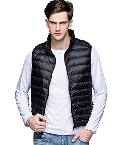 Chaleco Plumas Ligero Hombre Chaleco Plumifero Ligeros Hombre Chalecos Acolchado Caballero Abrigo Plumon Sin Manga Hombre Ultraligero Tallas Grandes Slim Fit Invierno Chalequillo Portátil Negro M