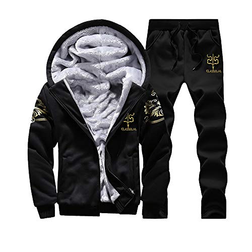 Chándal Hombre Completo de Forro Polar Conjuntos de Trajes de Jogging Sudadera Pantalones Manga Larga y Capucha Hoodie Deportivo Abrigo Chaqueta Termicos de Manga Larga con Cremallera Traje