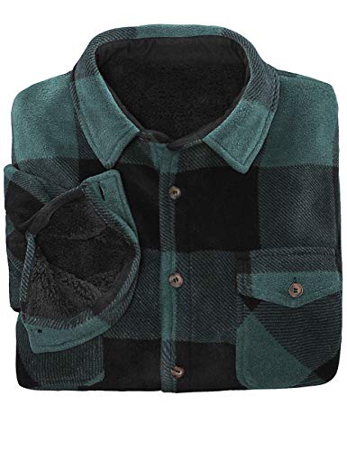 Chaqueta de franela con forro de borreguillo cálido para hombre (toda la chaqueta con forro de borreguillo), Verde (Green Plaid), Medium