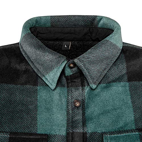 Chaqueta de franela con forro de borreguillo cálido para hombre (toda la chaqueta con forro de borreguillo), Verde (Green Plaid), Medium