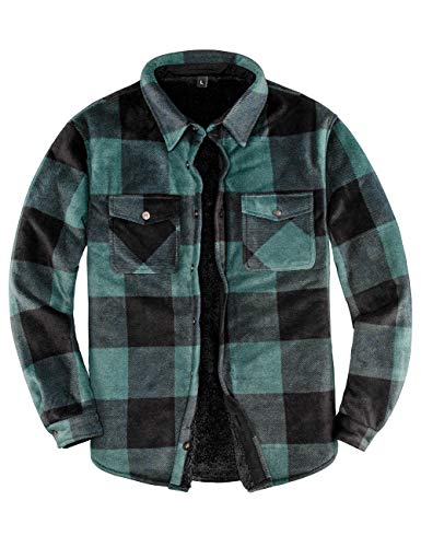 Chaqueta de franela con forro de borreguillo cálido para hombre (toda la chaqueta con forro de borreguillo), Verde (Green Plaid), Medium