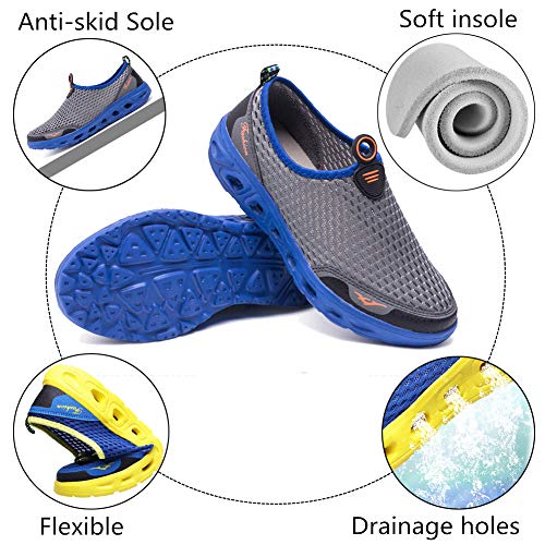 ChayChax Zapatos de Agua para Hombre Mujer Secado Rápido Escarpines de Playa Transpirable Malla Zapatillas Deportes Antideslizante Calzado de Natación Surf Piscina, Gris Azul, 46 EU