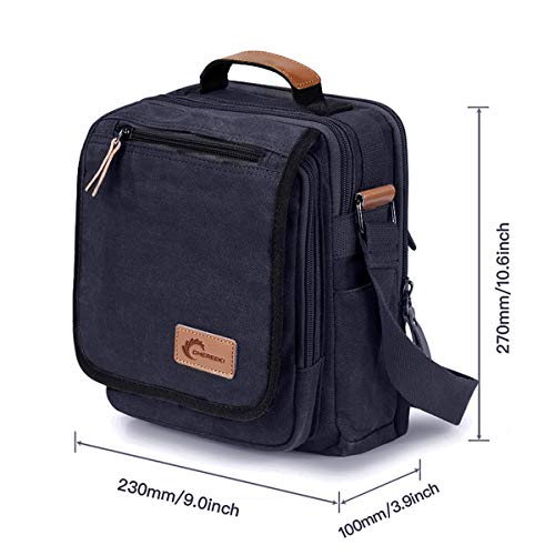 CHEREEKI Bolsa de Mensajero, Bolso de Lona Bolsos Bandolera Unisex Adulto Bolsos Maletín Messenger Bag para el Trabajo, la Escuela (Negro)