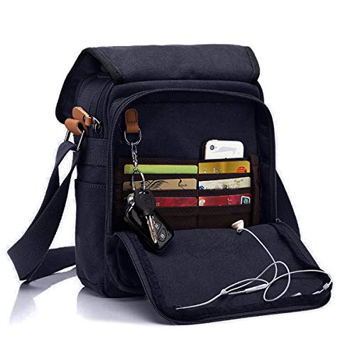 CHEREEKI Bolsa de Mensajero, Bolso de Lona Bolsos Bandolera Unisex Adulto Bolsos Maletín Messenger Bag para el Trabajo, la Escuela (Negro)