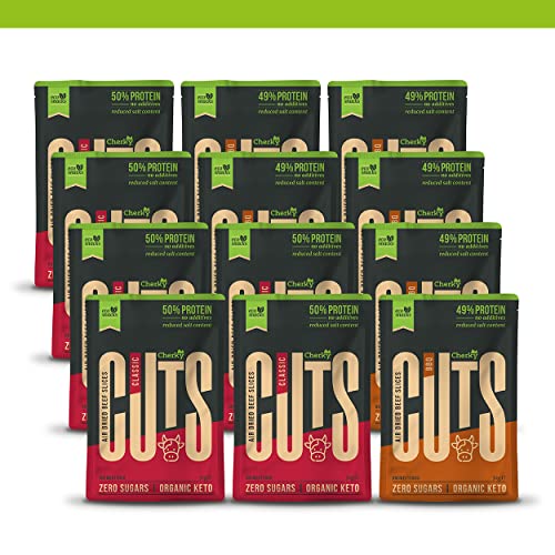 Cherky Eco Cuts Selección. Snack Orgánico de Ternera; Sin Azúcar, Sin Aditivos, Sin Conservantes, Sin Lactosa. Biltong 12ux30g