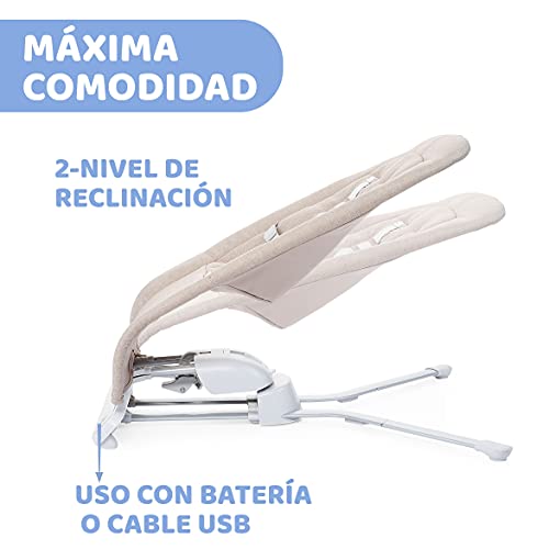 Chicco Rhythm'n'Sound Hamaca Bebé Electrónica para Bebés hasta 9 Kg, con Sonidos de la Naturaleza y Nanas, Balancín Bebé Automático, Respaldo Reclinable, Cierre Compacto y Cable USB – Beige (Sand)