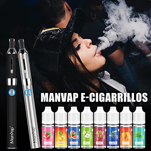 Cigarrillo Electronico Manvap® Vapor Vaper Kit Cigarro Electronico Vaporizador kit completo-2x1100mAh Batería con 8x10ml de E-líquido,3m Tanque de Evaporadorl 5x2.6Ohm Atomización sin Nicotina