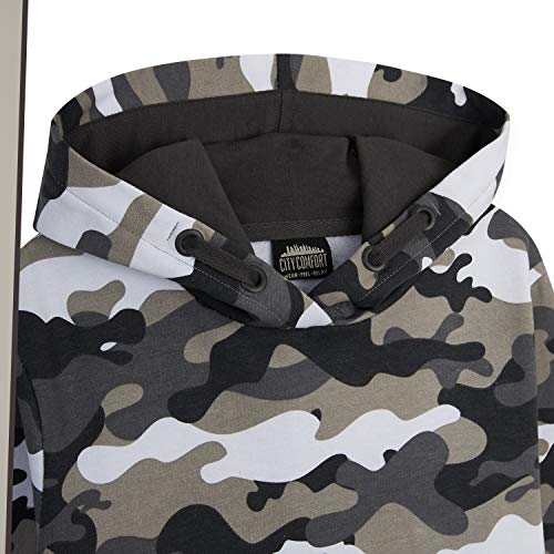 CityComfort Chandal Niño, Conjunto de 2 Piezas Sudadera con Capucha y Pantalon Chandal, Ropa Niño 100% Algodon, Regalos Para Niños Edad 3-14 Años (Gris Camo, 7_years)