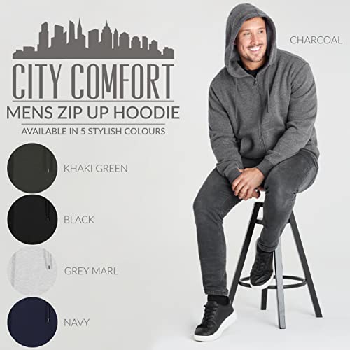 CityComfort Sudaderas Hombres con Capucha y Cremallera Básicas (L, Carbón)